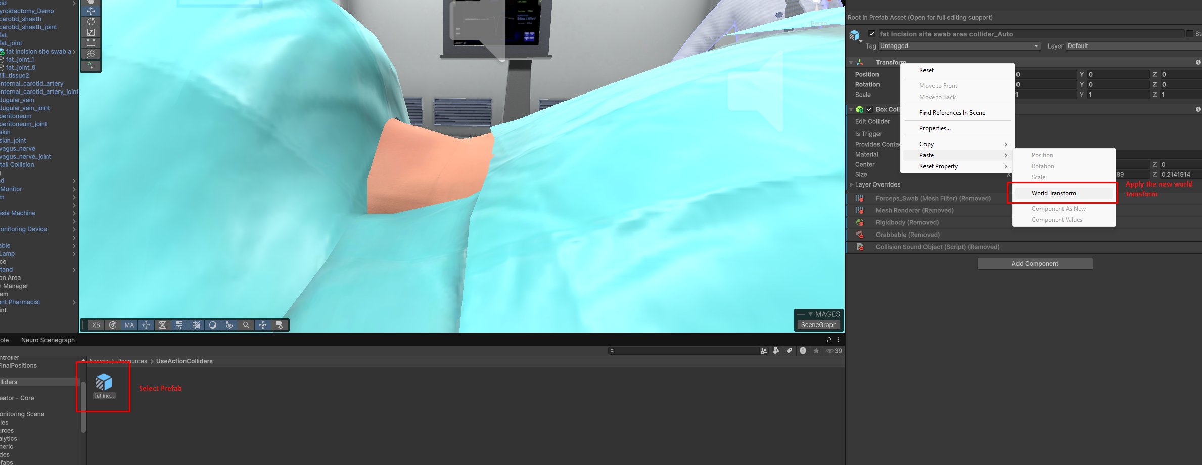 Verify the generated Use action collider placement
