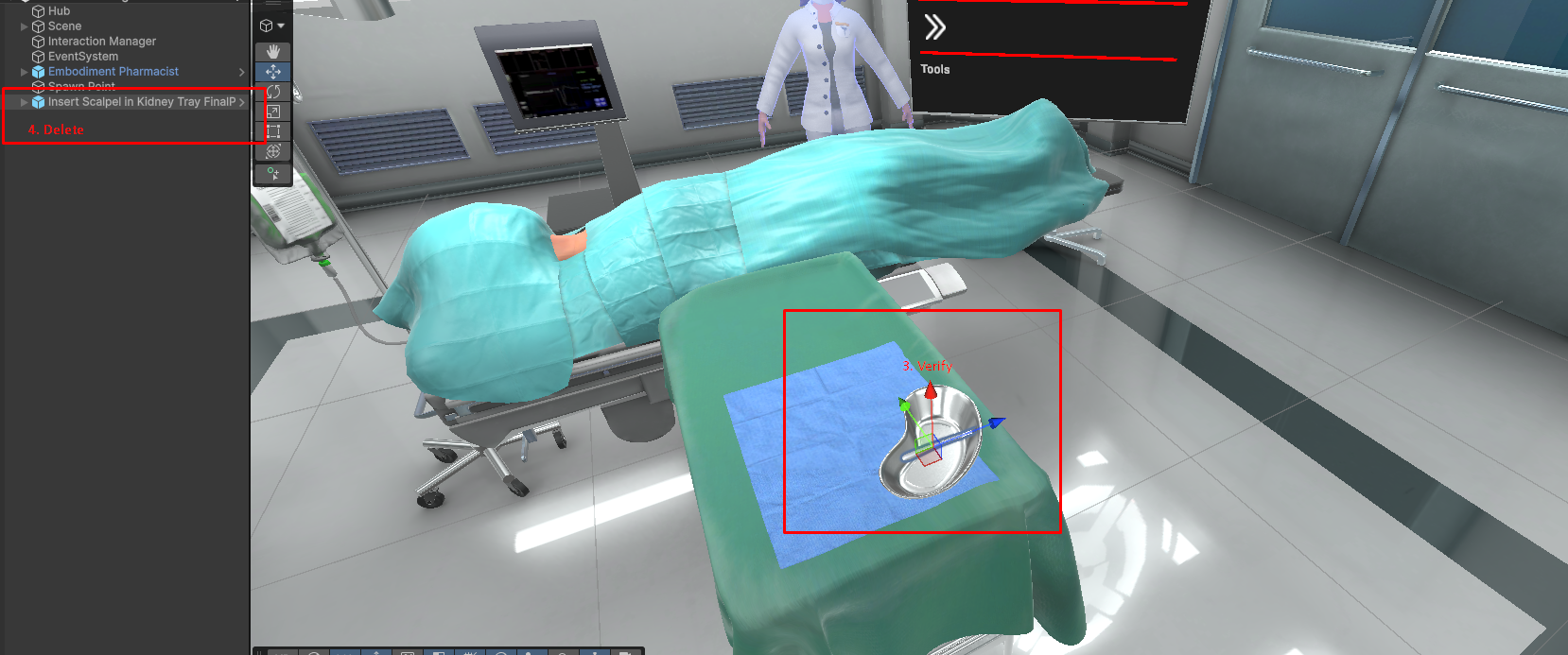 Verify and delete the final-position prefab from the scene